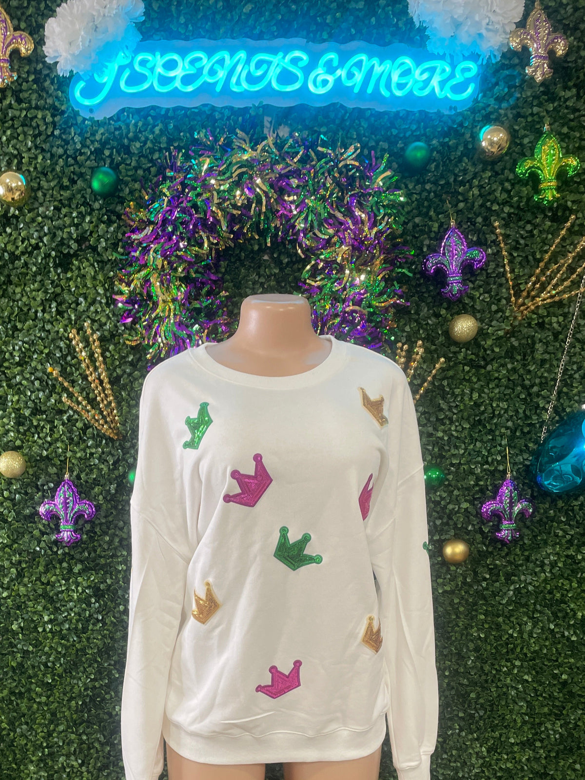 Mardi Gras Sequin Crown Sweater