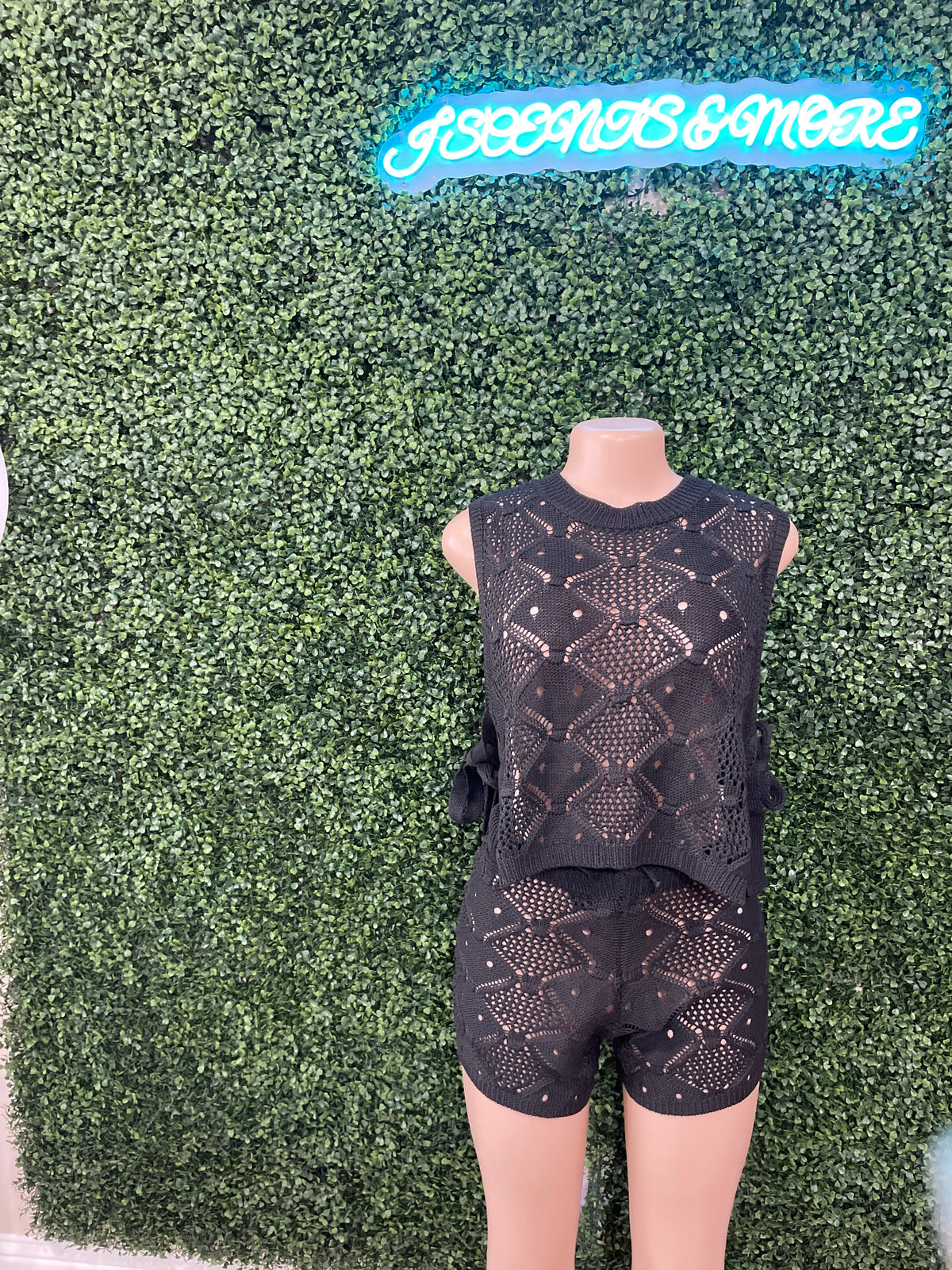 Black Crochet Short Set