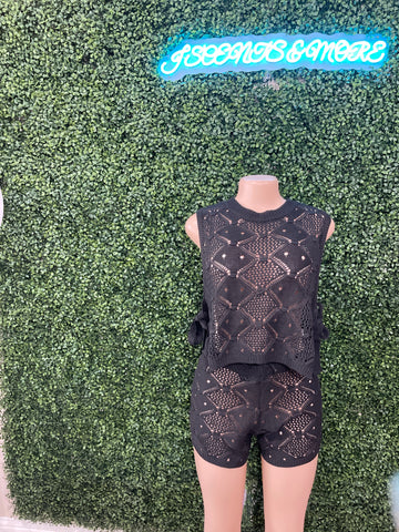 Black Crochet Short Set