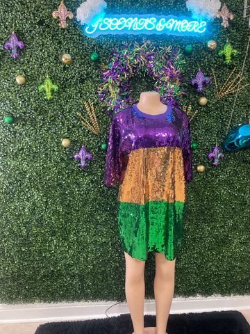 Mardi Gras Sequin Tri Color Dress