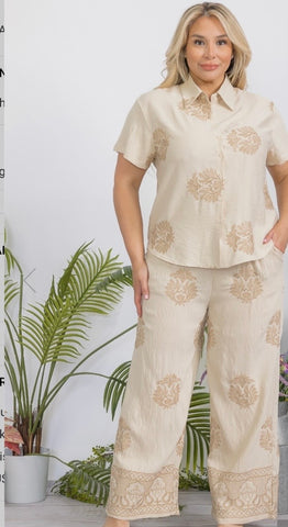 PLUS SIZE BEIGE CONTEMPORARY 2 PIECE PANT SET