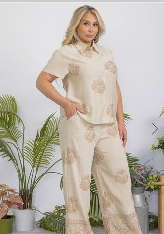 PLUS SIZE BEIGE CONTEMPORARY 2 PIECE PANT SET