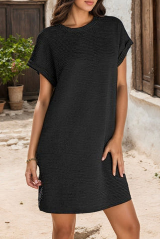 Round Neck Dress With Pockets Black