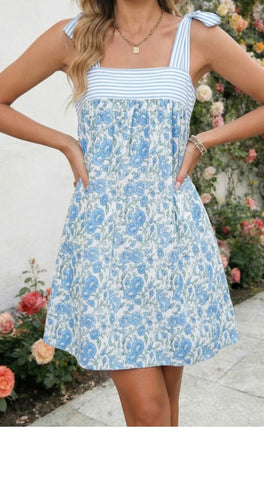 sky blue bow knot tie dress