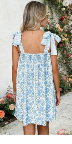 sky blue bow knot tie dress