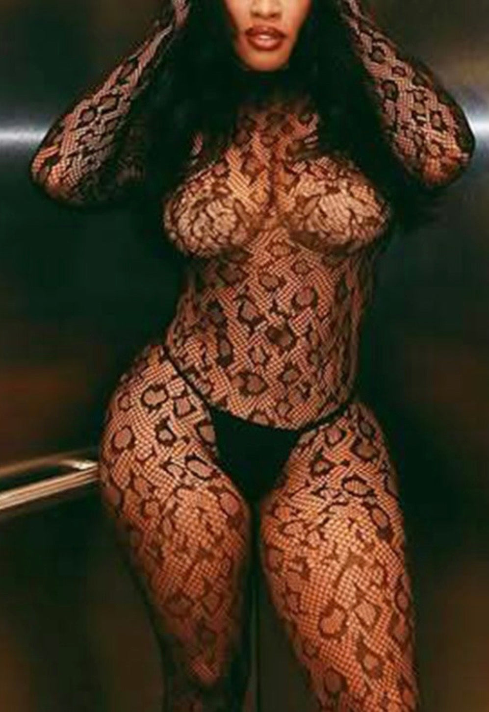 Leopard Fishnet Suit Black