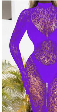 Purple Fishnet Suit Leopard