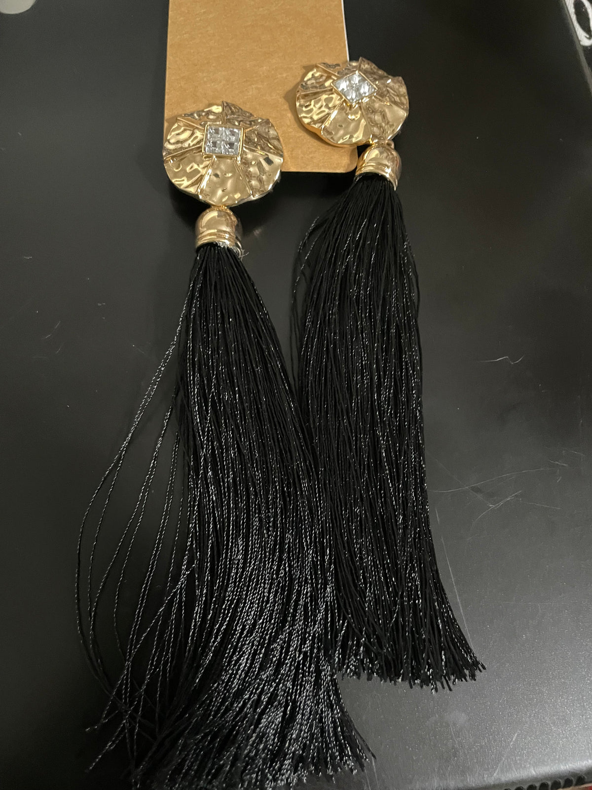 Clip on Black/gold tassle earring