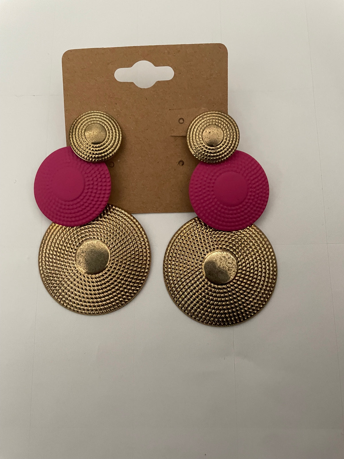 gold/pink circle earrings