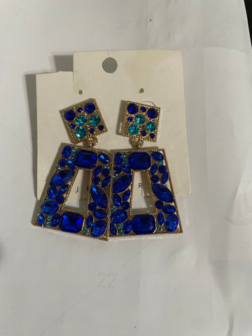 navy turquiose square earrings