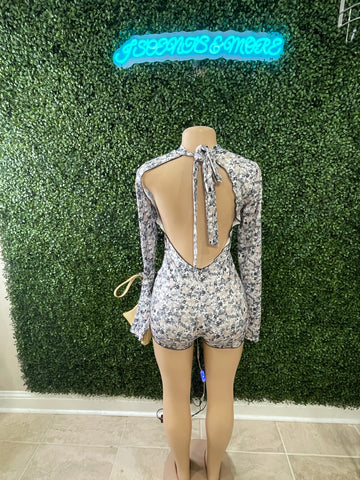 Backless  Floral Romper Jumpsuit