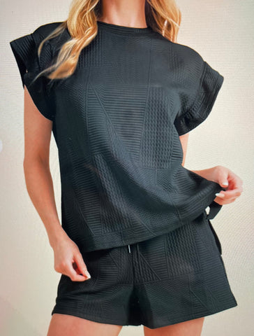 Ruffle Short Set Black