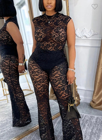 Black Lace Bodysuit Jumpsuit Pants