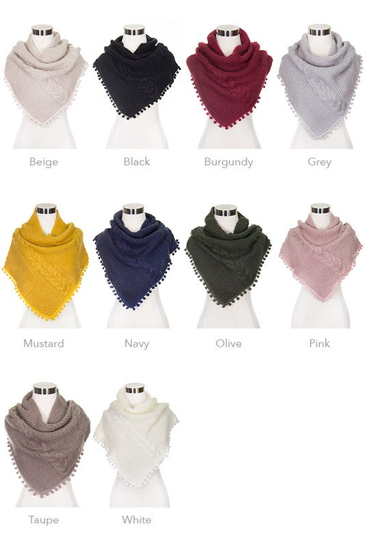 Women's Soft Knitted Fashion Tube Knitted Scarf with Poms Poms